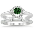thumbnail image 2 of 1.25 Carat Emerald & Diamond Elegant Flower Halo Bridal Set on 10k White Gold, 2 of 2