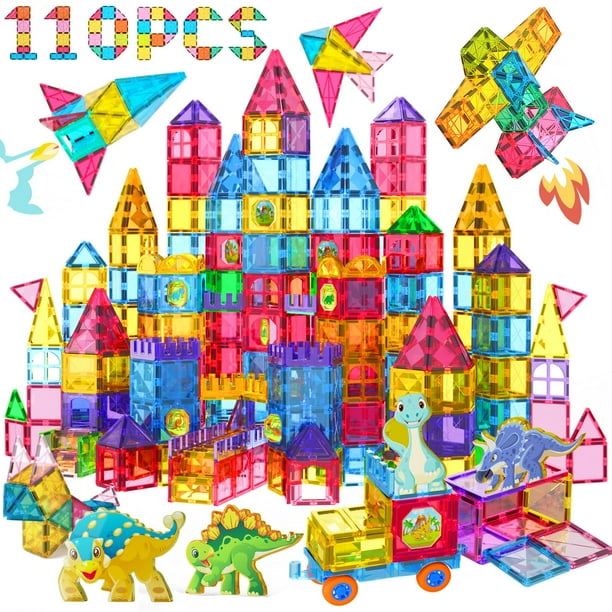 Juego de bloques de construcción con azulejos magnéticos Jasonwell Dinosaur de más de 3 años