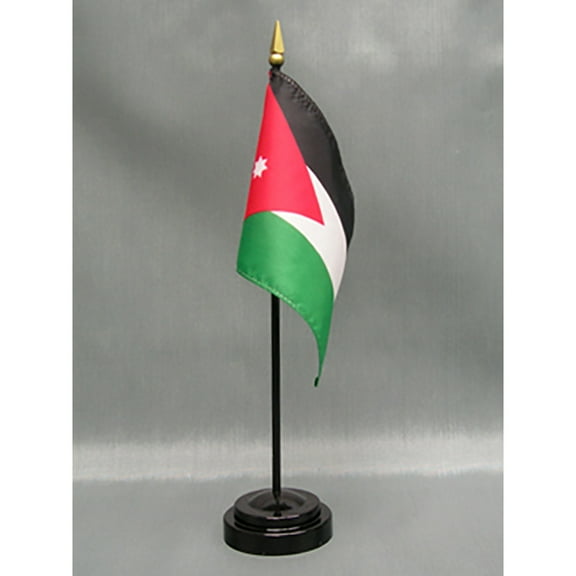 Made in The USA. 2 Jordan Rayon 4"x6" Miniature Office Desk & Little Hand Waving Table Flags Includes 2 Flag Stands & 2 Small Mini Jordanian Stick Flags, Also Includes Jordan Flag Lapel Pin.