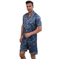thumbnail image 2 of Men's Silk Satin Pajama Set Short Sleeve Classic Pajama Tie Button Loungewear with Shorts, 2 of 8
