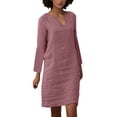 thumbnail image 1 of Kcodviy Femmes Automne Décontracté Simple Robes Longues pour Femmes Robe à Col en V Élégante Robe Courte Décontractée pour Femmes Confortable Couleur Unie Longues Robes Maxi pour Femmes Manche Poche Robe Décontractée, 1 of 8