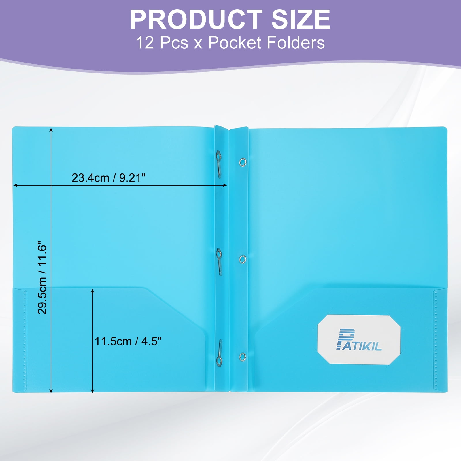 Uxcell Pocket Folders with Prongs, 12 Pcs Heavy Duty Plastic Paper Folders with 3 Fasteners Pocket Paper File Folders Fit Letter Size Paper for Resume Documents Files Letters, Blue
