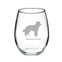 Miniature Poodle Deep Etched Stemless Red Wine Glass
