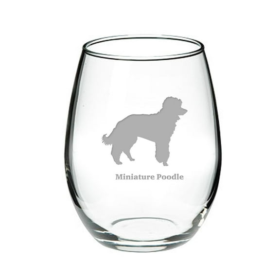 Miniature Poodle Deep Etched Stemless Red Wine Glass