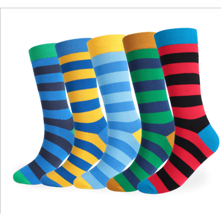 6 Pairs Men's Socks Fashion Thicken Striped Pattern Crew Socks Winter ...