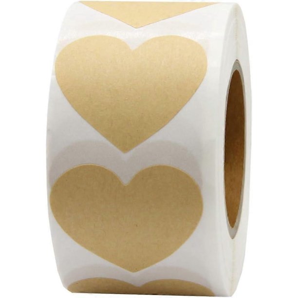 38mm Love Heart Shape Natural Kraft Permanent Adhesive Label 1.5' Color Coding Dot Labels 500 Stickers per Roll (Kraft, Heart)