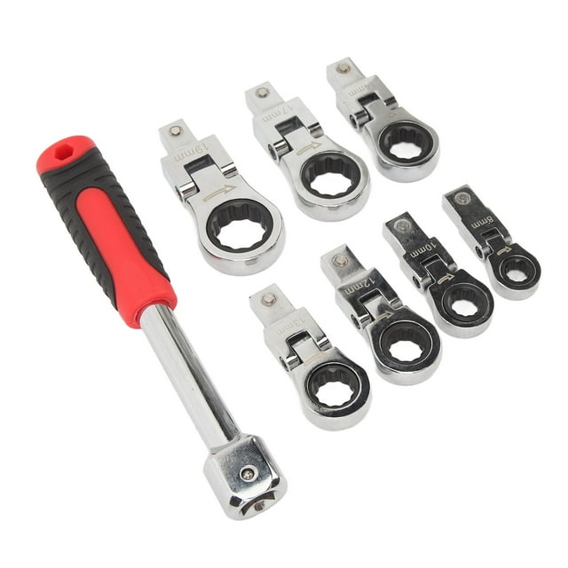 Llave de trinquete Flexible ANGGREK 8 Uds 7 cabezales acero de vanadio 72 dientes