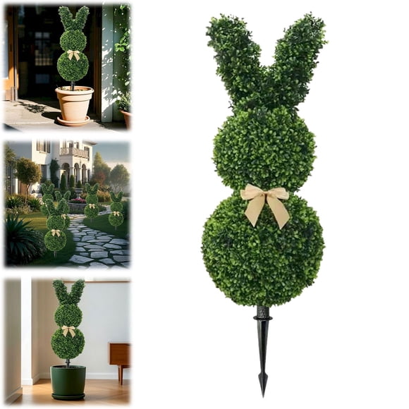 Topiaire Lapin Artificiel Extérieur - Arbres Topiaires en Forme de Rabbit, Topiaire de Pâques en Forme de Lapin en Forme de Buis Rabbit pour Décoration de Jardin et de Véranda avant Célébrer Pâques (27,5 Po)