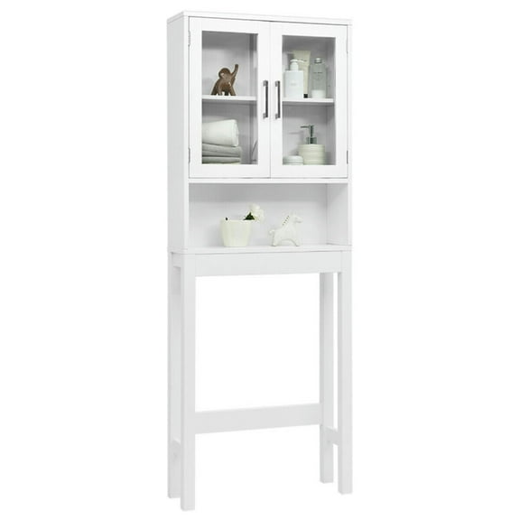 GVN Over the Toilet Storage Cabinet Bathroom Space Saver with Tempered Glass Door, Bathroom Over Toilet Storage
