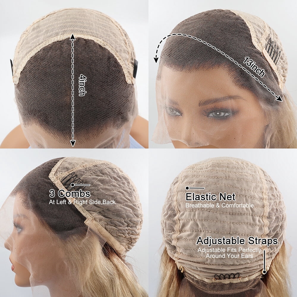 Balayage Milk Tea Ash Blonde Highlight Brazilian Remy Human Hair Wig 13x4 Body Wave Mini Knots HD Transparent Lace Front Wigs Human Hair 180% Density Pre Plucked Natural Hairline Human Hair Wig