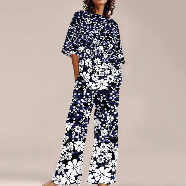 ICHUANYI Liquidación Mujeres Casual Verano Impreso Cuello Redondo Manga Corta Tops Y Traje De Pantalones Largos ICHUANYI WER202308246343