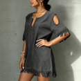 thumbnail image 4 of Karymi Womens Dresses Boho Beach Vacation Tassel Mini Dress, Notch V Neck Cold Shoulder Cutout Short Sleeve Loose Shift Cover Up Dress Summer Dresses for Women 2026, 4 of 9