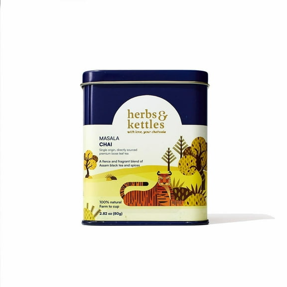 Herbs & Kettles Masala Chai | Authentic Indian Chai Tea with Assam Black Tea, Ginger, Cardamom, Cinnamon, Cloves & Black Pepper | Loose Leaf | Makes 16-20 Servings | Premium Gourmet Tea Gift