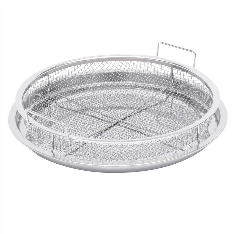 Miumaeov 2pcs 13'' Round Stainless Steel Air Fryer Basket Non-Stick for Oven Crisper Tray, Size: 35, Silver