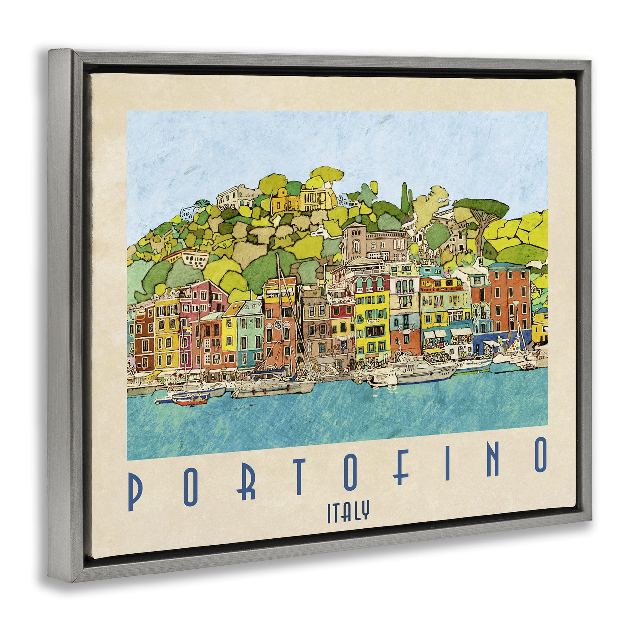 Stupell Industries Portofino Architecture Poster Gray Framed Floater Canvas Wall Art, design by Ynon Mabat