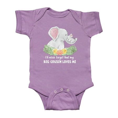 

Inktastic I ll Never Forget That My Big Cousin Loves Me Cute Elephants Gift Baby Boy or Baby Girl Bodysuit