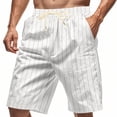 thumbnail image 2 of Men's Striped Linen Shorts Casual Elastic Waist Drawstring Pants Summer Lightweight Beach Shorts with Pockets, XL, 2 of 9