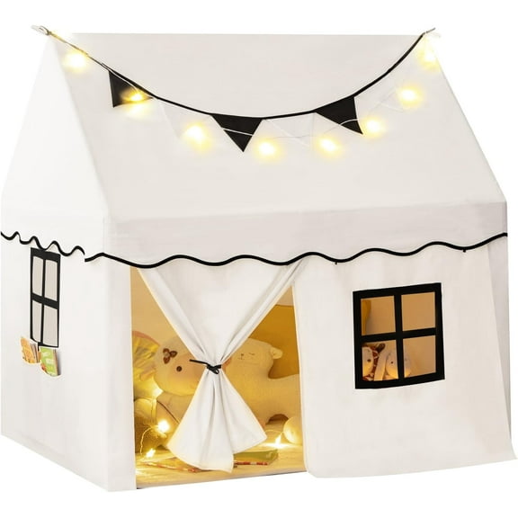 OLAKIDS Kids Play Tent with Washable Mat Star Light Windows, Anti-Trip Large Playhouse Toys for Children Boys Girls, Indoor Outdoor Princess Tents Castle for Toddlers (Beige)