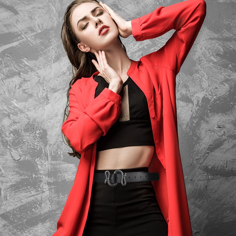 Belts for Women,Women Fashion Leather Belt for Dress with Snake Belt Buckle Farcauo Snake Belt Women Cool Belt Womens Belts with Snake  main image 2