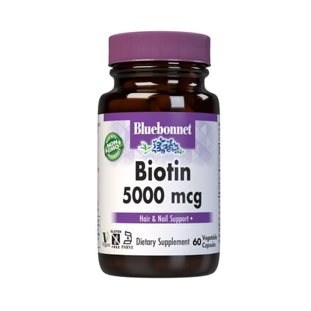 Bluebonnet Biotin 5000 mcg, Hair & Nail Support*, 60 Vegetable Capsules, 60 Servings