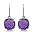 thumbnail image 3 of Gem Stone King 12.00 Cttw Purple Amethyst Dangle Earrings for Women | 925 Sterling Silver | Gemstone Birthstone | Cushion Checkerboard Cut 12MM, 3 of 4