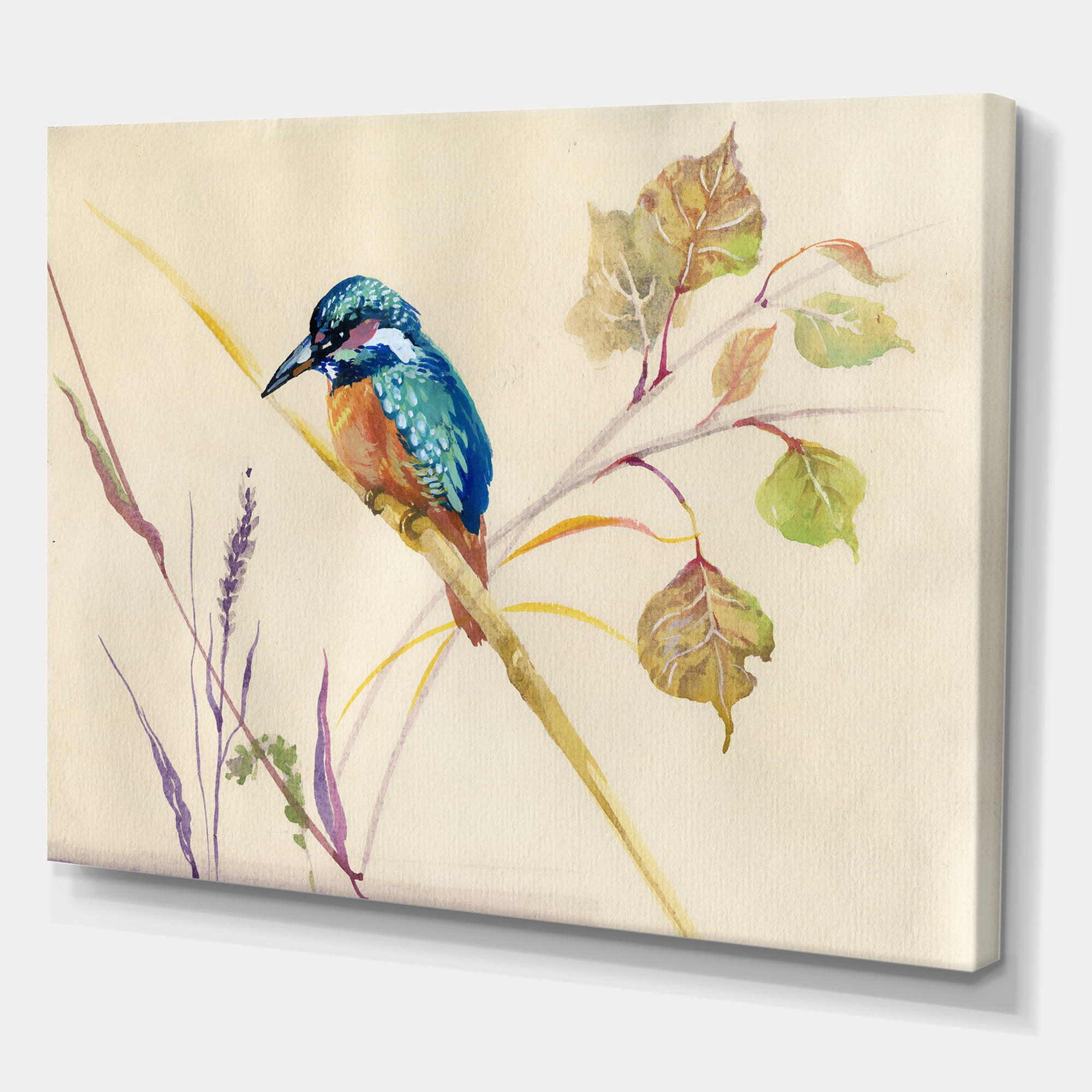 Designart ' Common Kingfisher Bird On Branch ' Traditional Canvas Wall Art Print