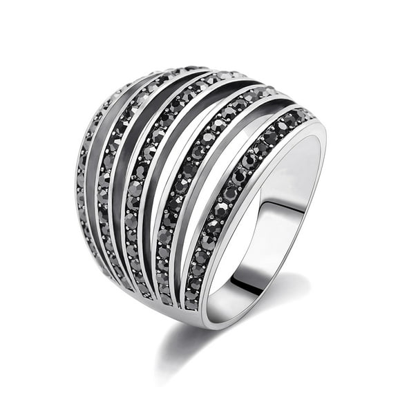 Mytys Criss Cross Rings for Women Retro Silver Black Crystal Design Band Ring