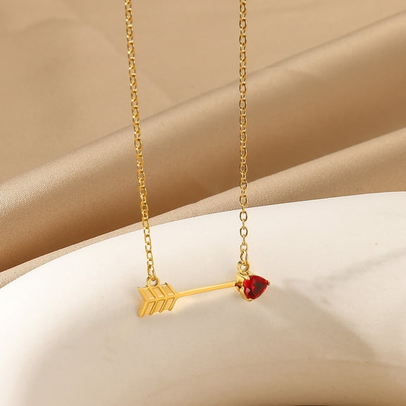 NICKSUN Birthstone Necklace for Women 18K Gold Plated Arrow through the Heart Pendant Necklace Dainty Gold Necklaces for Women Trendy