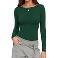 thumbnail image 2 of MOYIKO Boat Neck Long Sleeve Shirt for Woman Slim Fitted T Shirts Basic Ribbed Knit Green Tees Tight Tops, 2 of 7