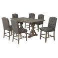 thumbnail image 1 of Ensemble de Salle à Manger en Bois Rustique 7pc avec Table et Chaises en Lin Gris, 1 of 5