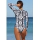 thumbnail image 2 of ABPHQTO Traje de baño de mujer gris con cremallera y estampado de serpiente Rash Guard, 2 of 5