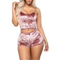 thumbnail image 1 of Ensemble de Pyjama en Velours Aguichant pour Femmes, Haut Court + Short Combinaison, 1 of 5