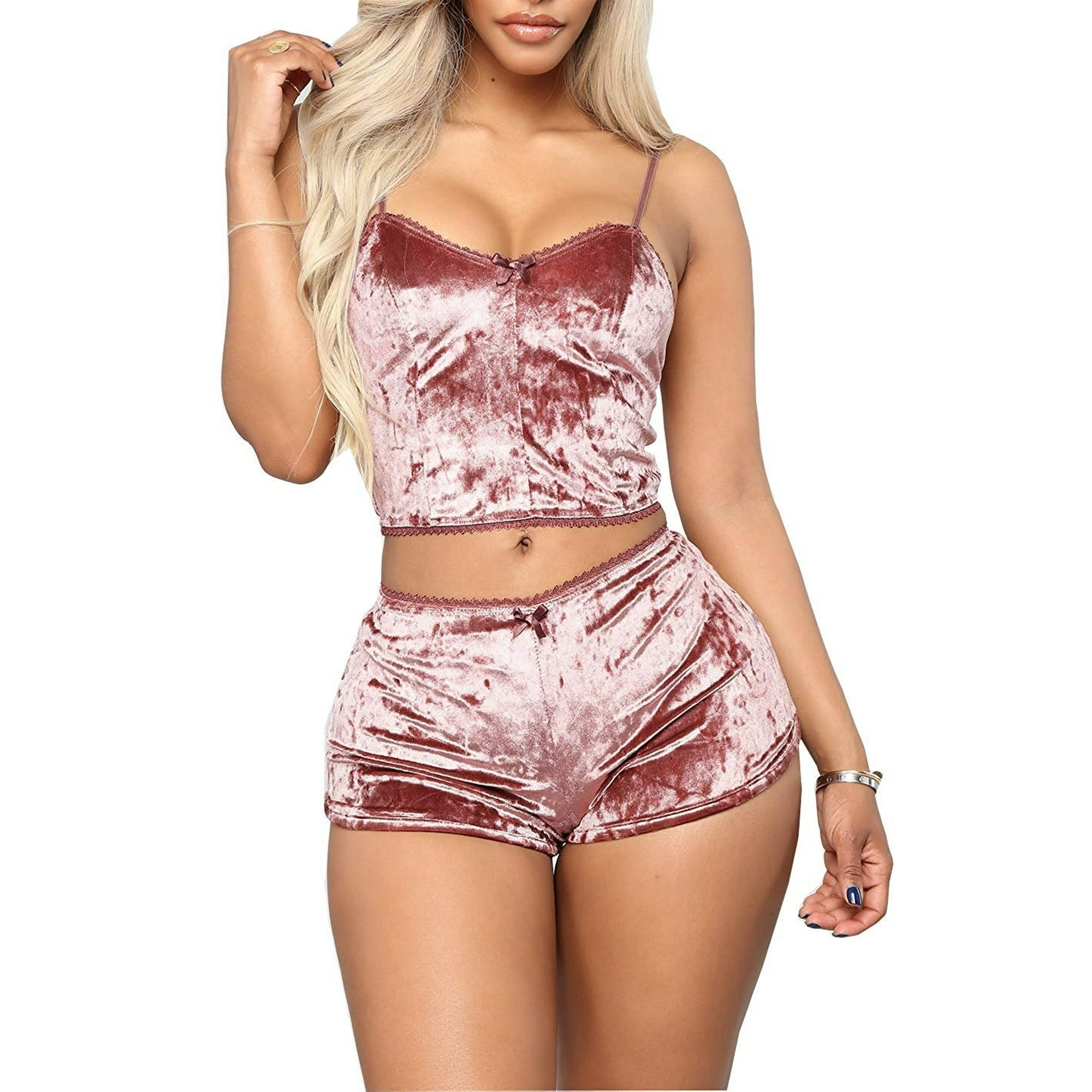 Women Sexy Underwear Velvet Pajamas Set Crop Top Shorts Jumpsuit Walmart
