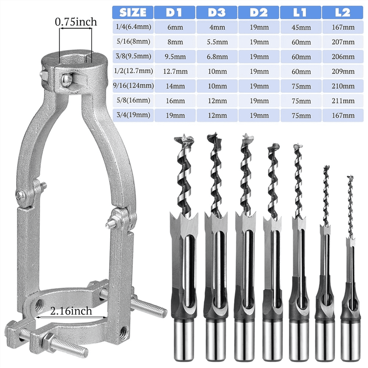 7 Pcs Square Hole Drill Bit with 1 Square Hole Drill Bit Adapter Mortising Chisel Set, Power Tool for Drill Machines
