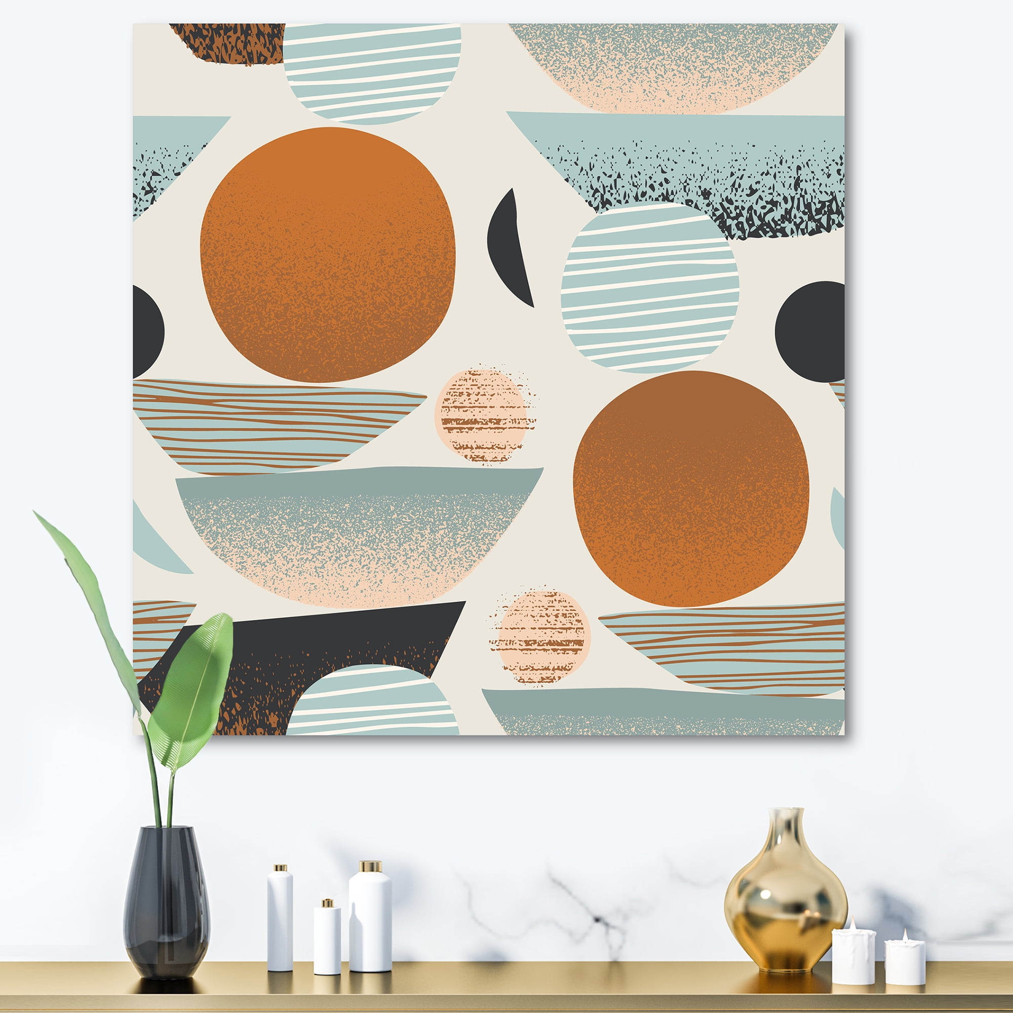 Designart ' Retro Shapes With Abstract Moons and Suns I ' Modern Canvas Wall Art Print