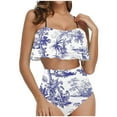 thumbnail image 3 of MGDXOX Women's Layered Ruffle Bikini High Waisted Bikini Sets Spaghetti Bandeau Swimsuit Two Piece Fashion Bathing Suit Purple S, 3 of 6