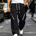 thumbnail image 7 of Lenpel Men's Hiking Pants Trendy Drawstring Low Rise Pants with Zipper Pockets Wide Leg Workout Trousers Fall Clothes(Black,Medium), 7 of 7