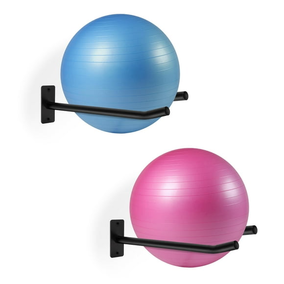 MANNIFEN Medicine Ball Rack,Exercise Ball Holder,Wall Rack for Gym Garage Storage Yoga Ball,Suitable for Yoga Ball/Stability Ball/Barre Ball/Yoga Block/Volleyball/Basketball (2 Black)