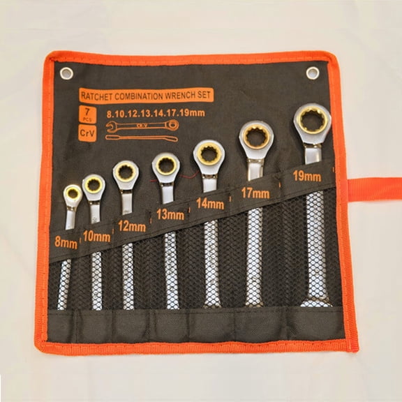 KINGWOLF 7-Piece Ratchet Wrench Set Metric 8 to19mm Standard Wrenches with Tool Bag