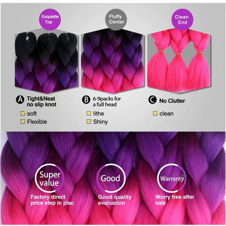 Benehair 3Packs Jumbo Braiding Hair Extensions Real Afro Box Braids Crochet  Twist Braid Ponytail 24 Dark Purple to Blue to Yellow to Orange 