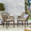thumbnail image 2 of Wahl Wicker Outdoor Dining Chair with Cushion, Set of 2, Light Brown and Beige, 2 of 8