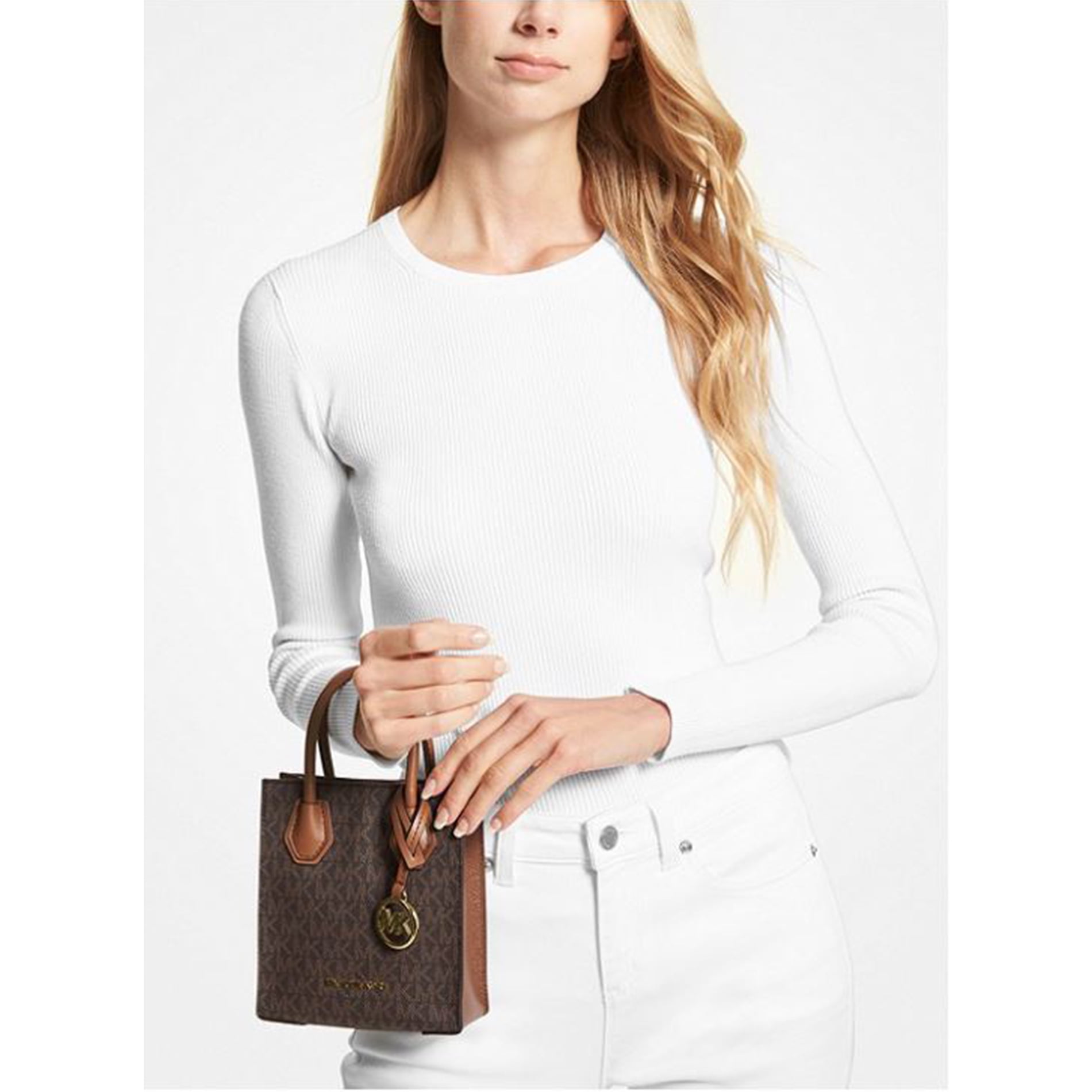 Michael Kors Mercer Extra-Small Logo and Leather Crossbody Bag (6”W X 6.75”H X 2.5”D)