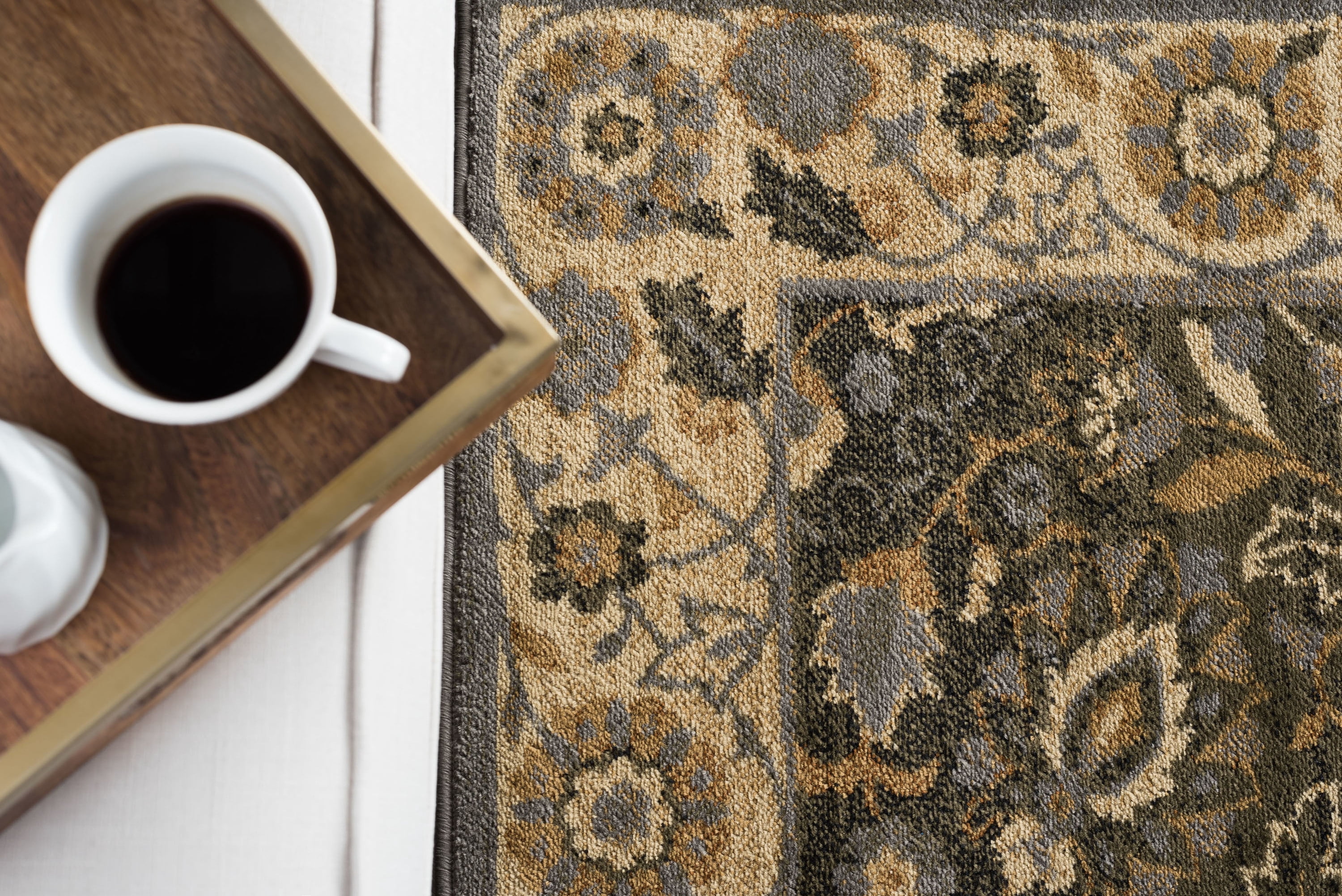 Traditional 5x7 Area Rug (5' x 7') Oriental Blue, Gold Living Room Easy to Clean