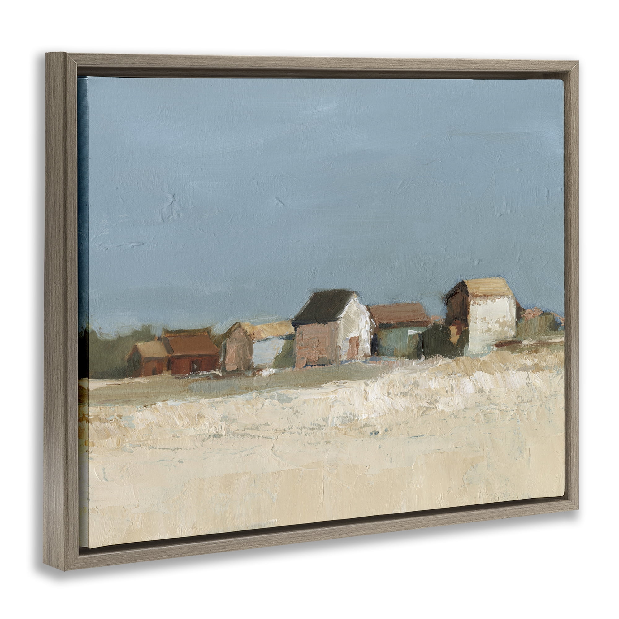 Stupell Industries Neighborhood in Distance Landscape & Nature Painting Brown Floater Framed Canvas Art Print Wall Art, 31 x 25