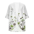 thumbnail image 5 of lcziwo Women's Plus Size Summer Work Clothes Kimono 2025 Floral Print Puff Sleeve Cardigans Loose Cover Up Chiffon Cardigan Casual Blouse Tops Green L Today's Sales, 5 of 6