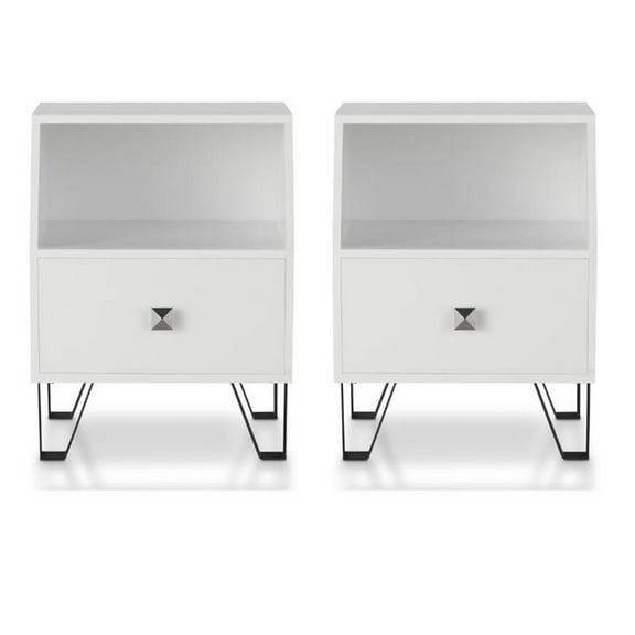Home Square Jilah Modern Wood Storage End Table in White - Set of 2