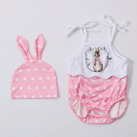 

XMMSWDLA Toddler Girl Clothes 2pcs Infant Baby Boys Girls Easter Cartoon Rabbit Lace-up Romper + Hat Suit Deals Clearance