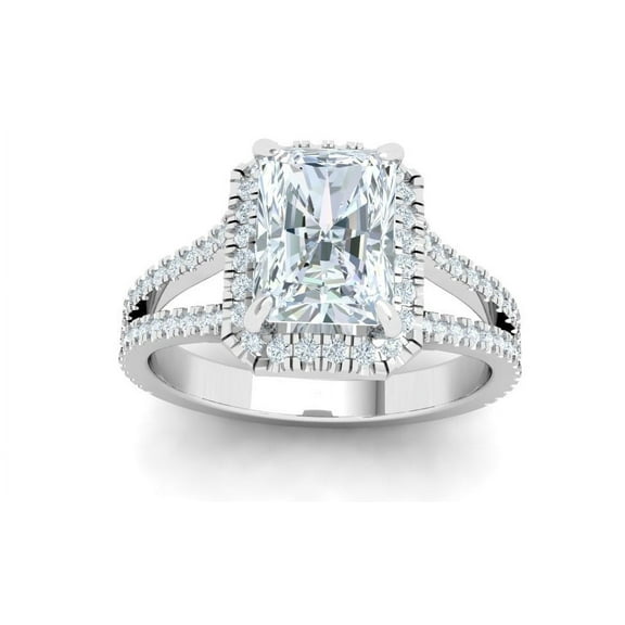 Veda Jewelry 2.13 Ct Radiant Cut Moissanite Engagement Ring - Double Halo Design for Women - 14K White Gold Plated Ring - Elegant Gift for Her - Timeless Style for Everyday Wear