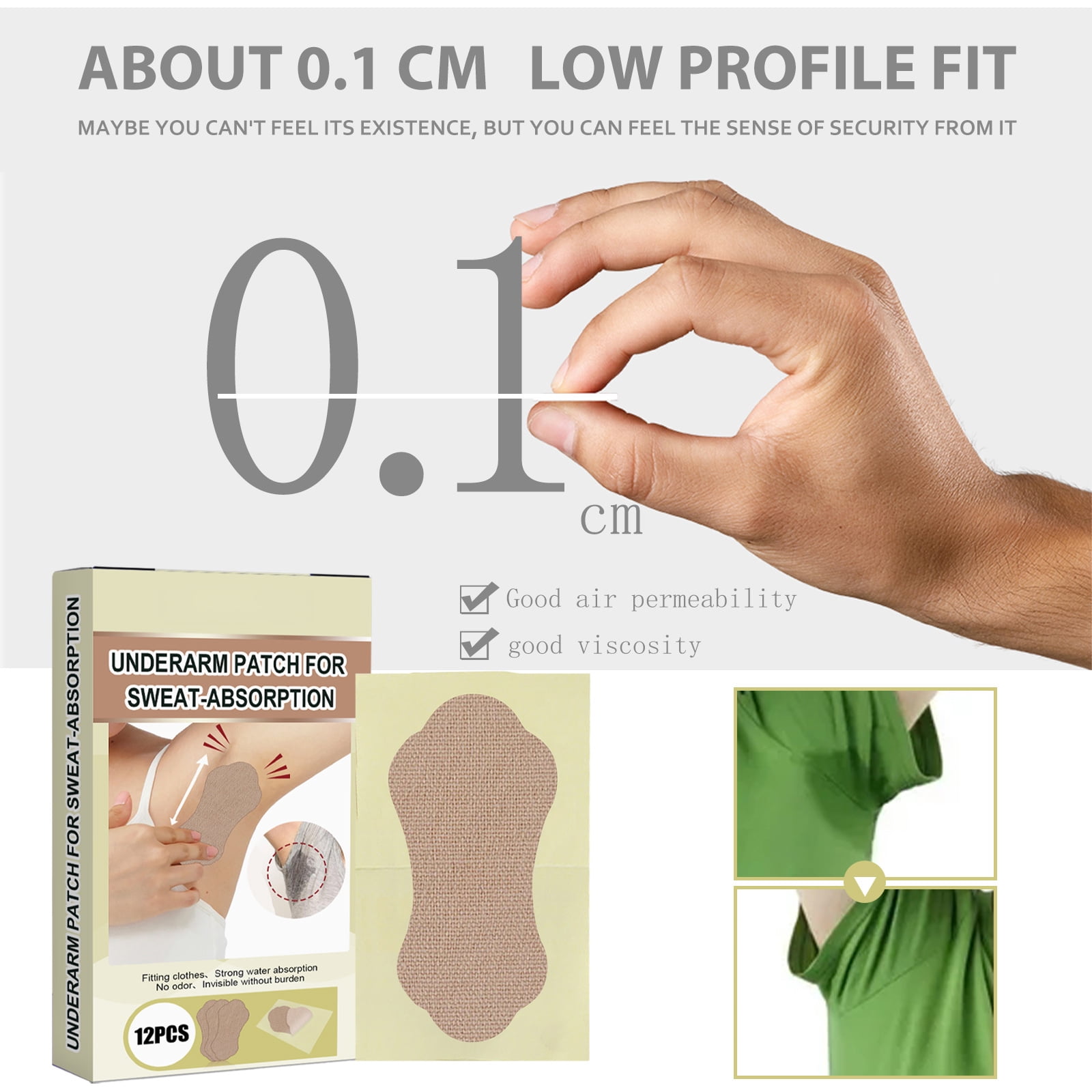 Alvantor Underarm Sweat Pads for Men and Women, Comfortable, Non Visible and Extra Adhesive, Anti-Perspirant Patch Protection, 12pcs