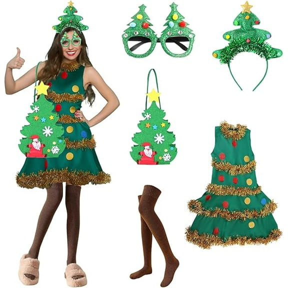 GOBWCOT Women's Christmas suit Christmas dress 5-piece suit suitable for Christmas holiday party(M)